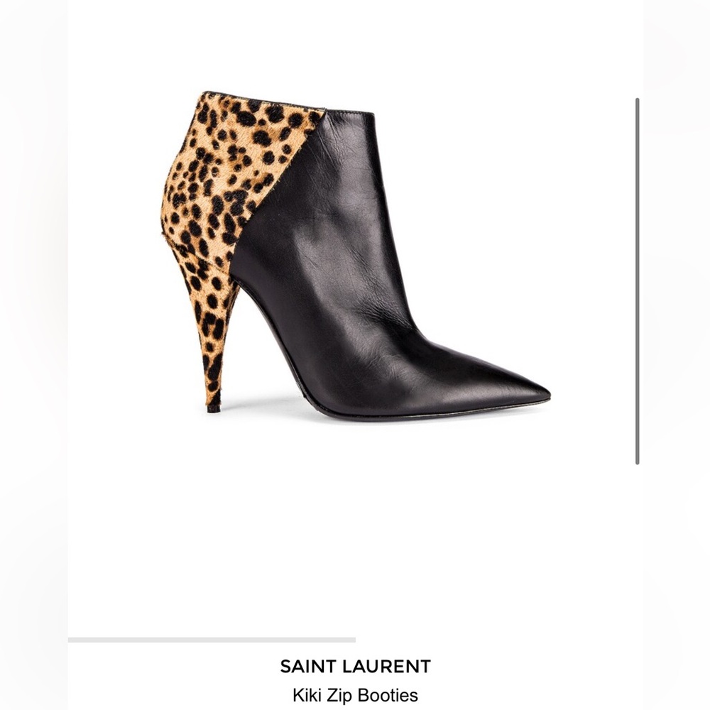 Saint Laurent Kiki Black and Leopard Print Ankle Boots, Size 39.5
